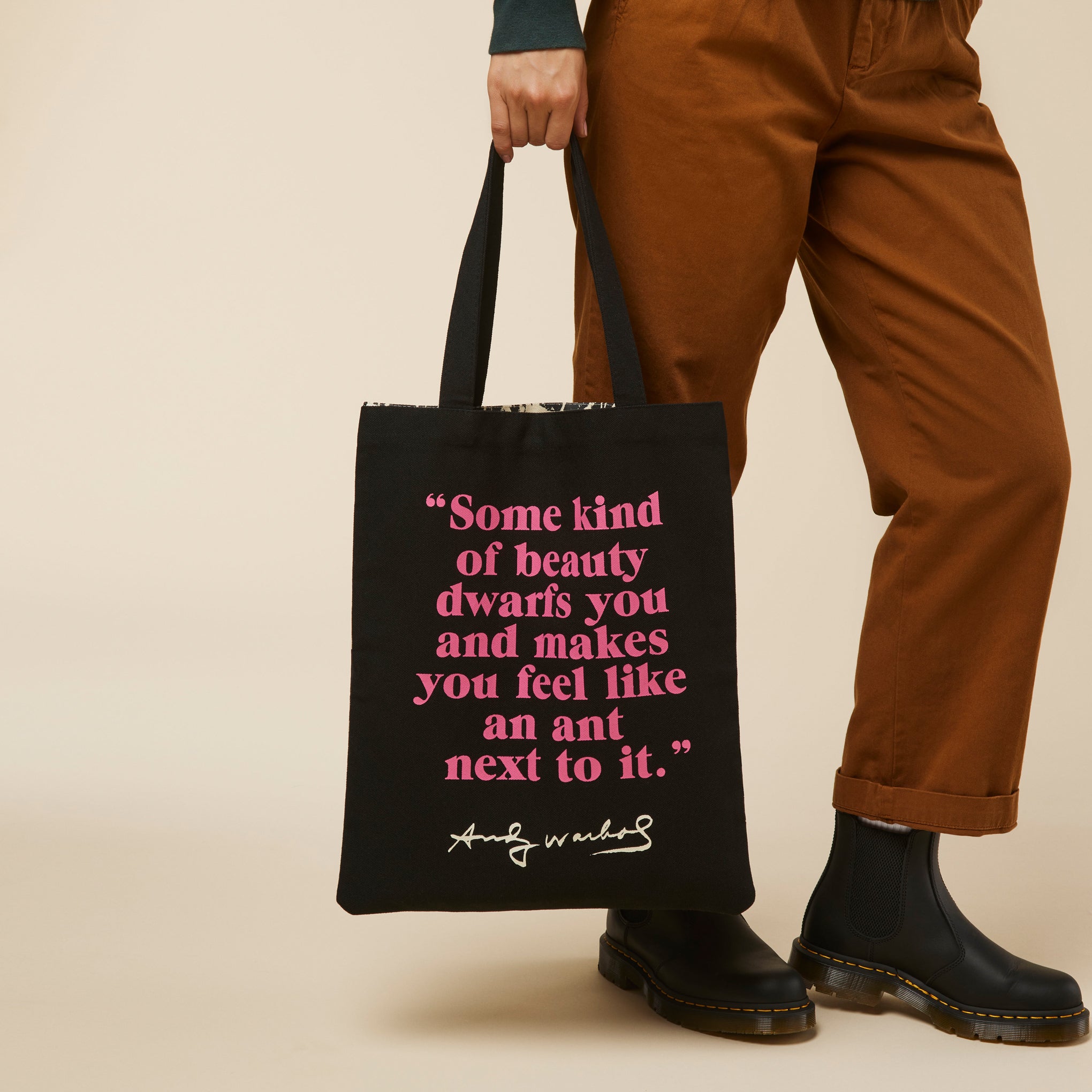 Andy Warhol Cotton Canvas Tote Bag - Pink Flowers - Image 4