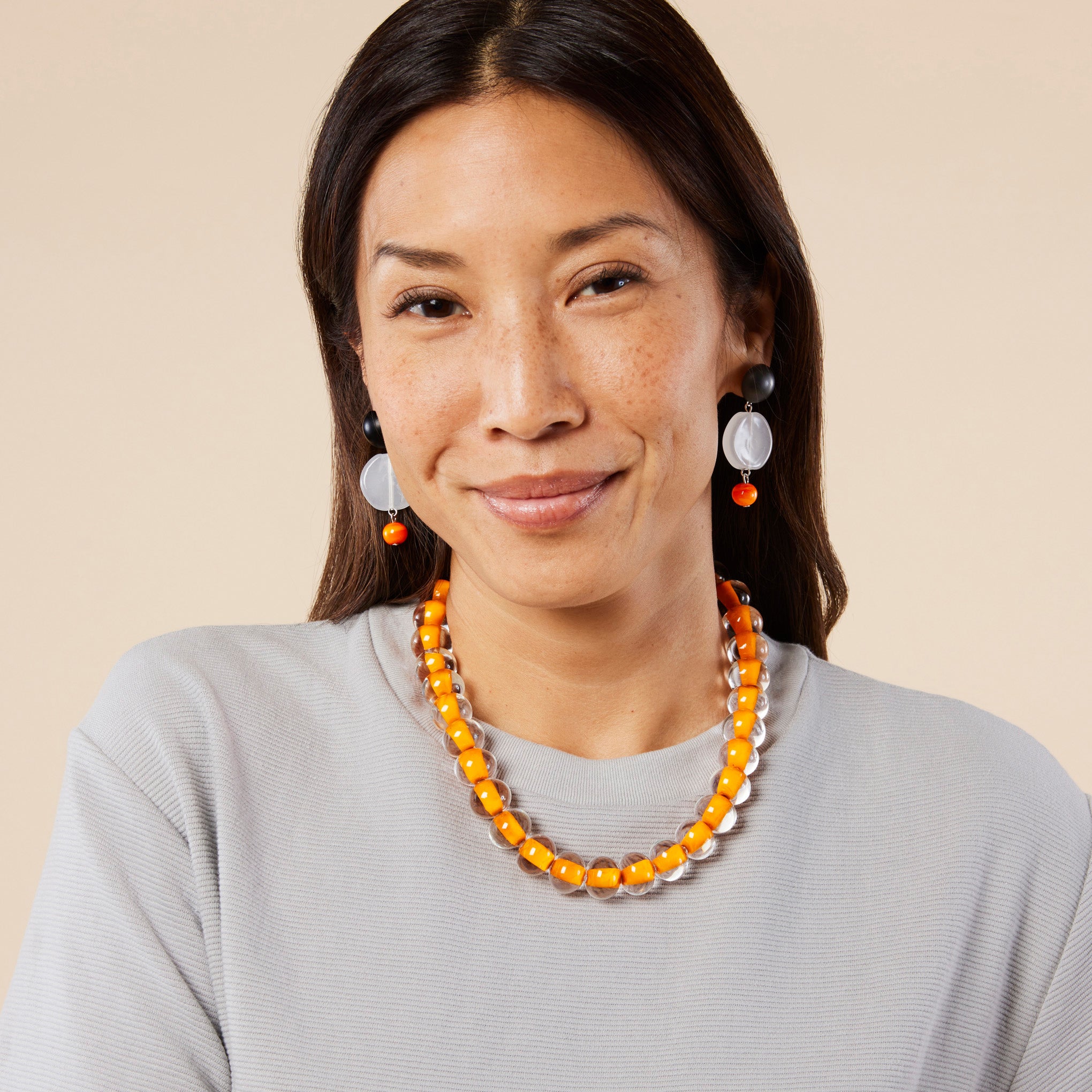 Murano Drop Earrings - White/ Orange - Image 2