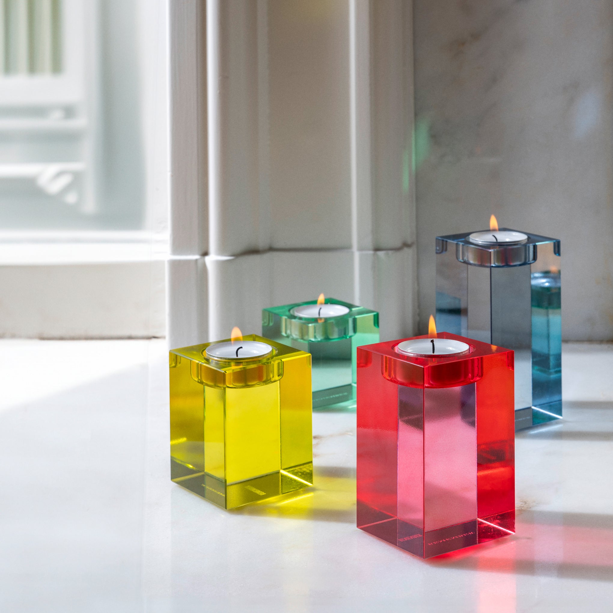 Color Block Glass Candle Holders - Set of 4 - Image 4