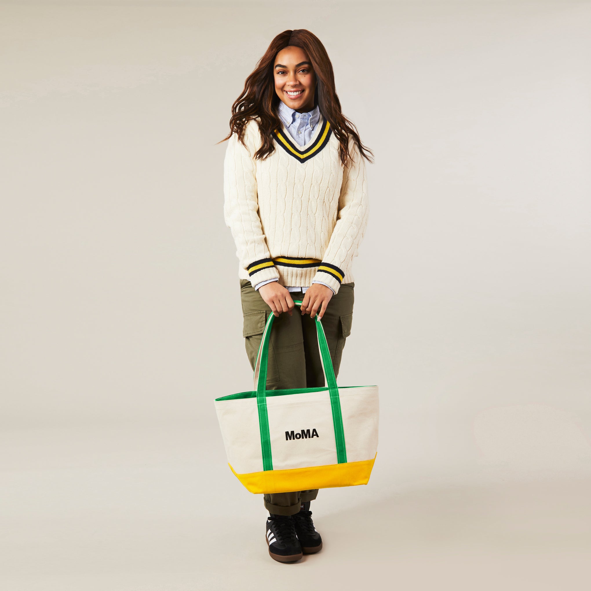 MoMA Baggu Heavyweight Canvas Tote - Green/ Yellow - Image 7