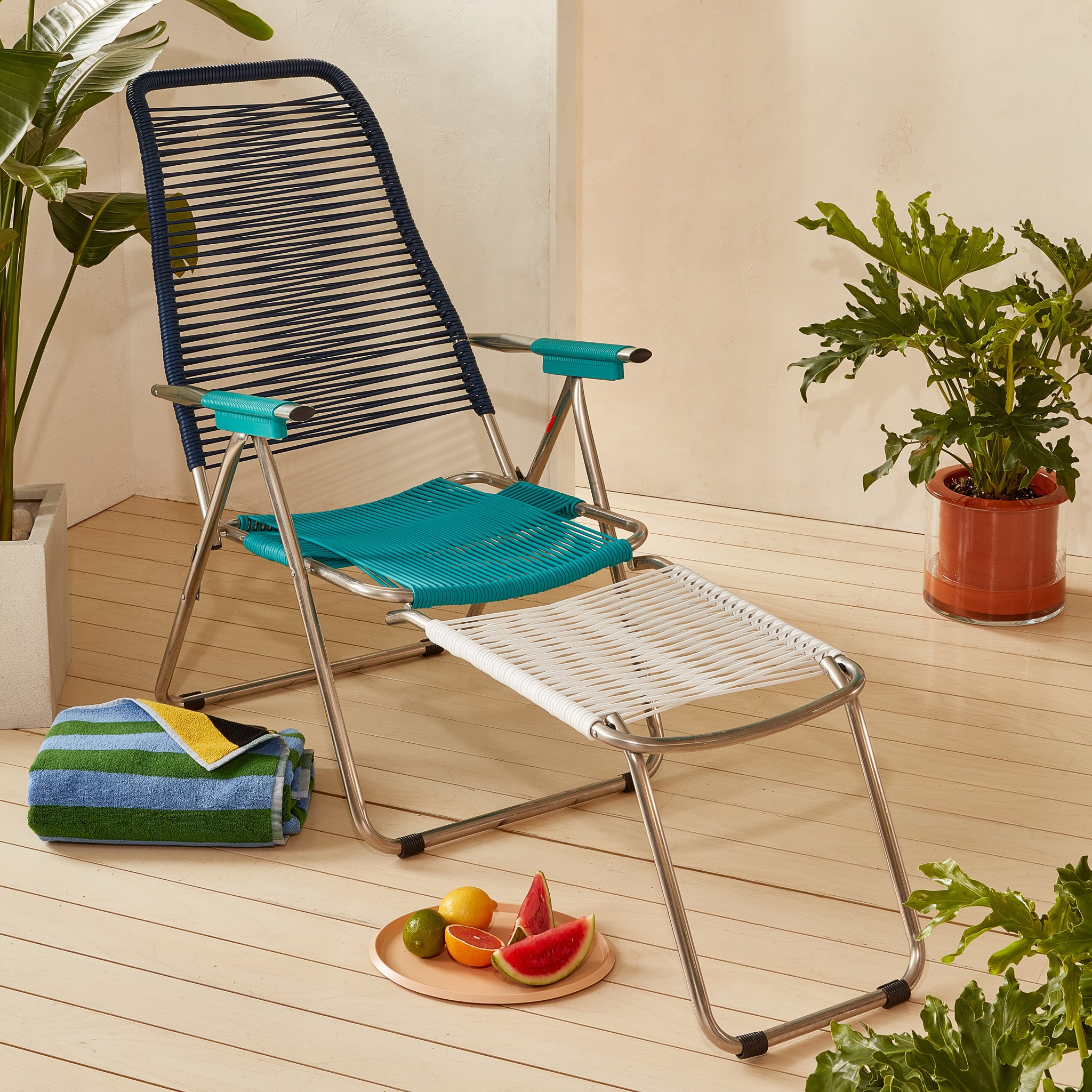 Spaghetti Outdoor Lounge Chair - Blue/ Turquoise/ White - Image 2