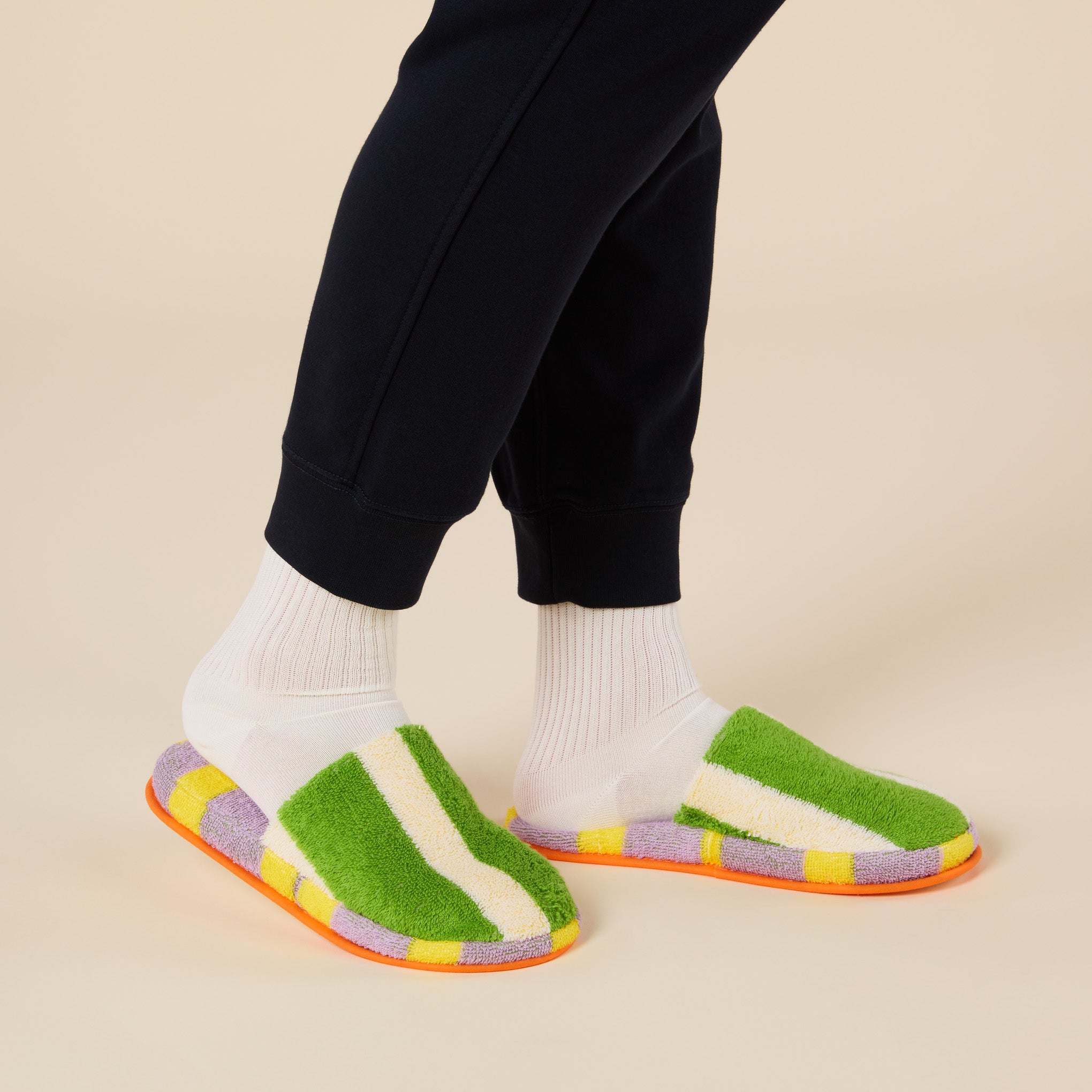 Dusen Dusen Striped Terry Slippers - Green/ Lavender - Image 2