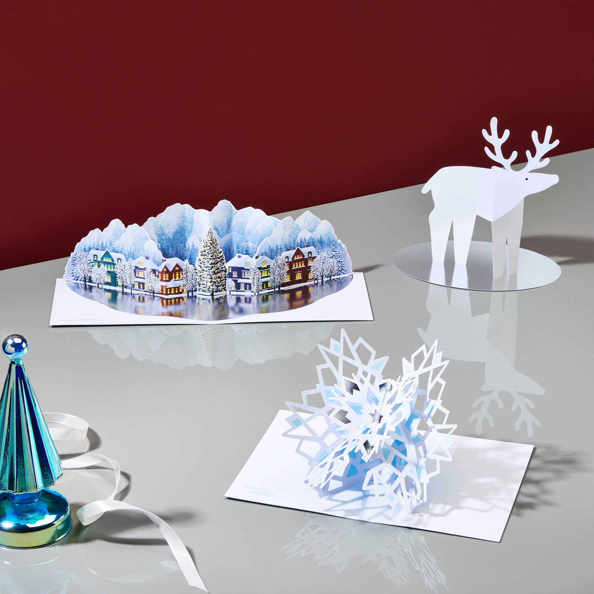 Mountain Village Holiday Pop-Up Cards - Set of 8 - Image 3