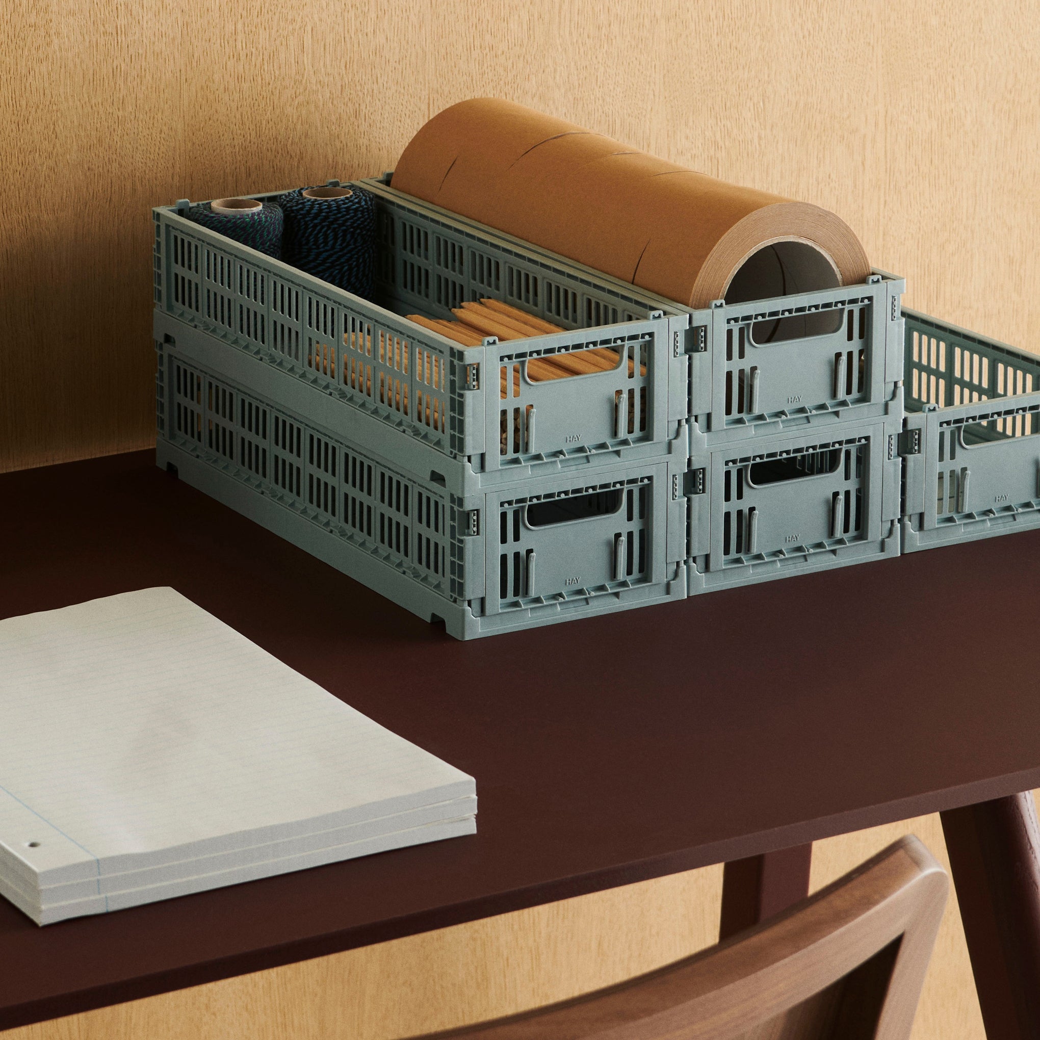 HAY Recycled Plastic Collapsible Color Crate - Dusty Blue - Image 3