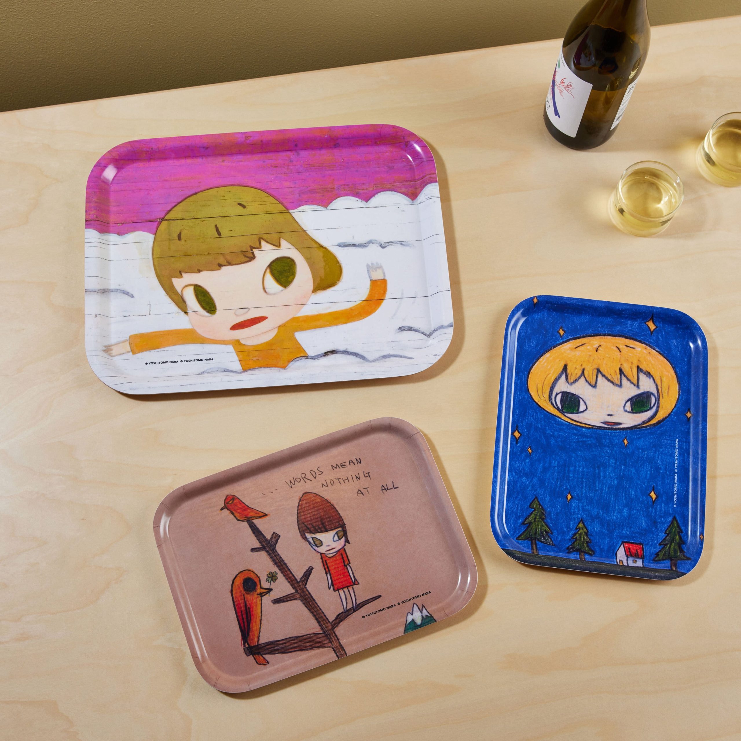 Yoshitomo Nara Birch Wood Tray - Tan/ Multi - Image 2