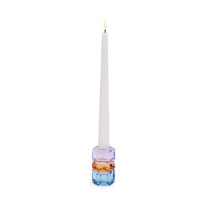 Faceted Crystal Candle Holder - Violet/ Cobalt/ Amber