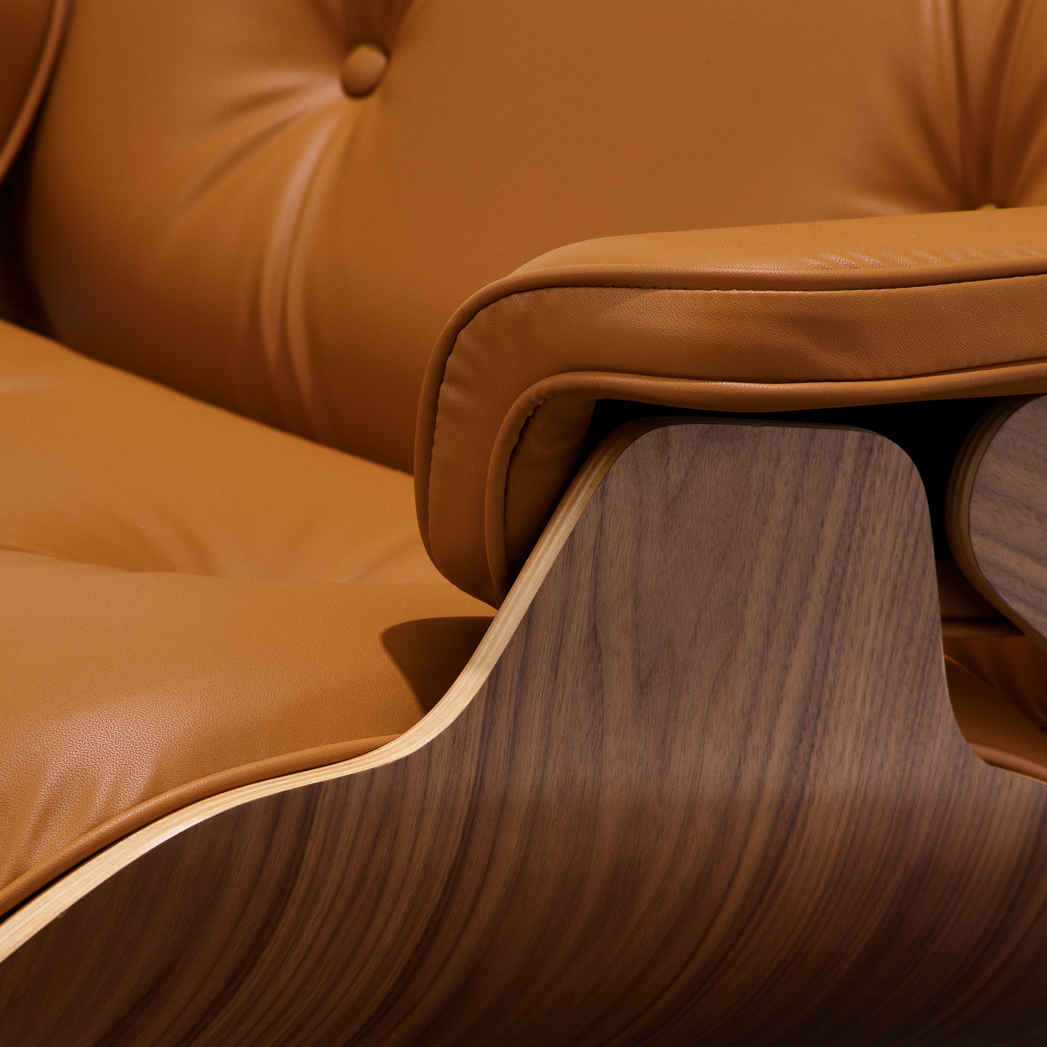 Eames? Lounge Chair and Ottoman from Herman Miller - Walnut/ Russet Bamboo Leather - Image 3