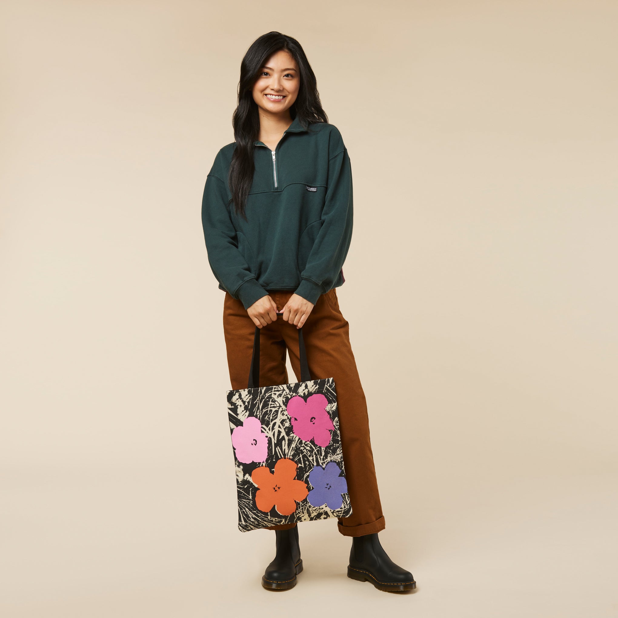 Andy Warhol Cotton Canvas Tote Bag - Pink Flowers - Image 2