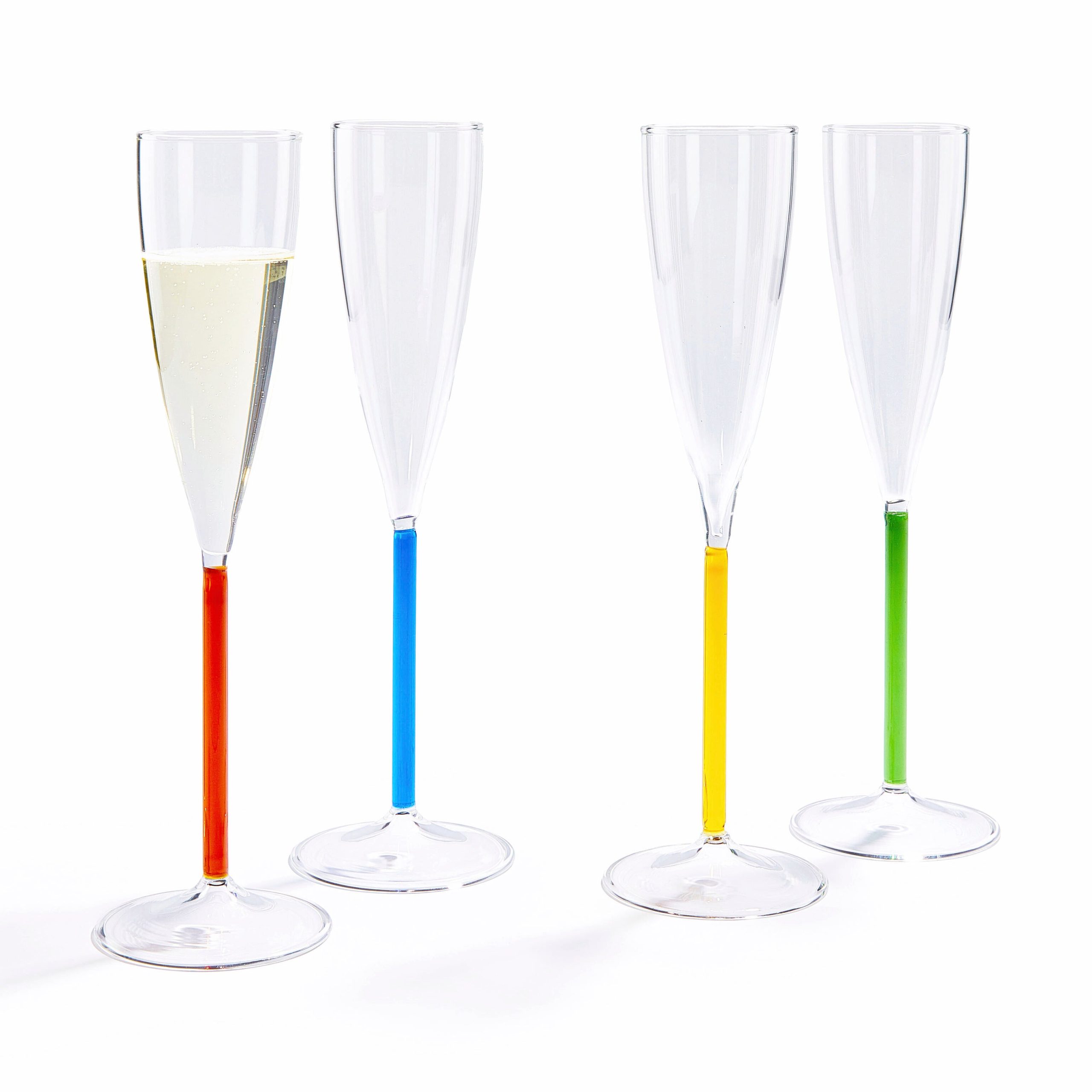 Color Accent Champagne Glasses Set - Green/ Yellow - Image 3