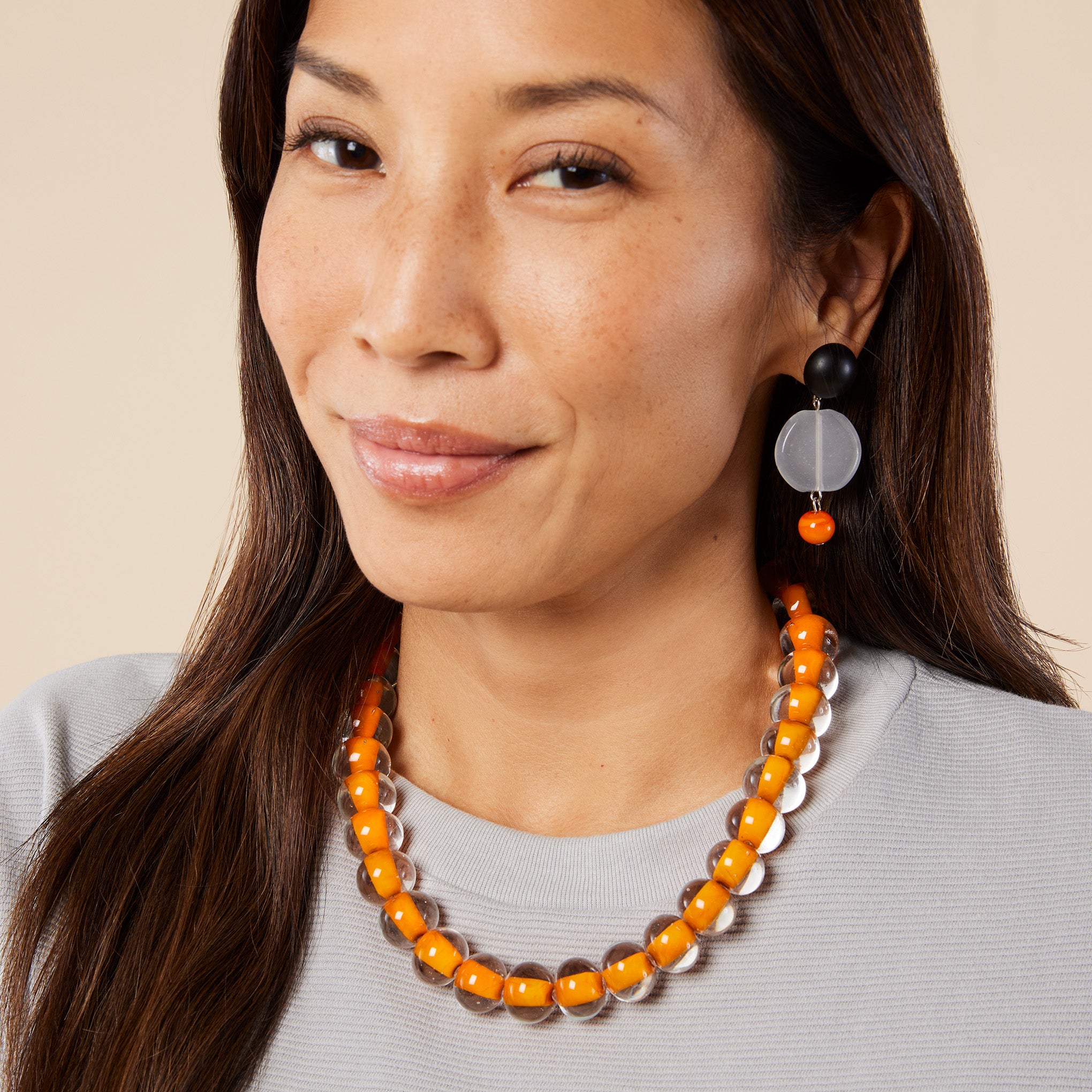 Glass Ball Strip Necklace - Mandarin - Image 2