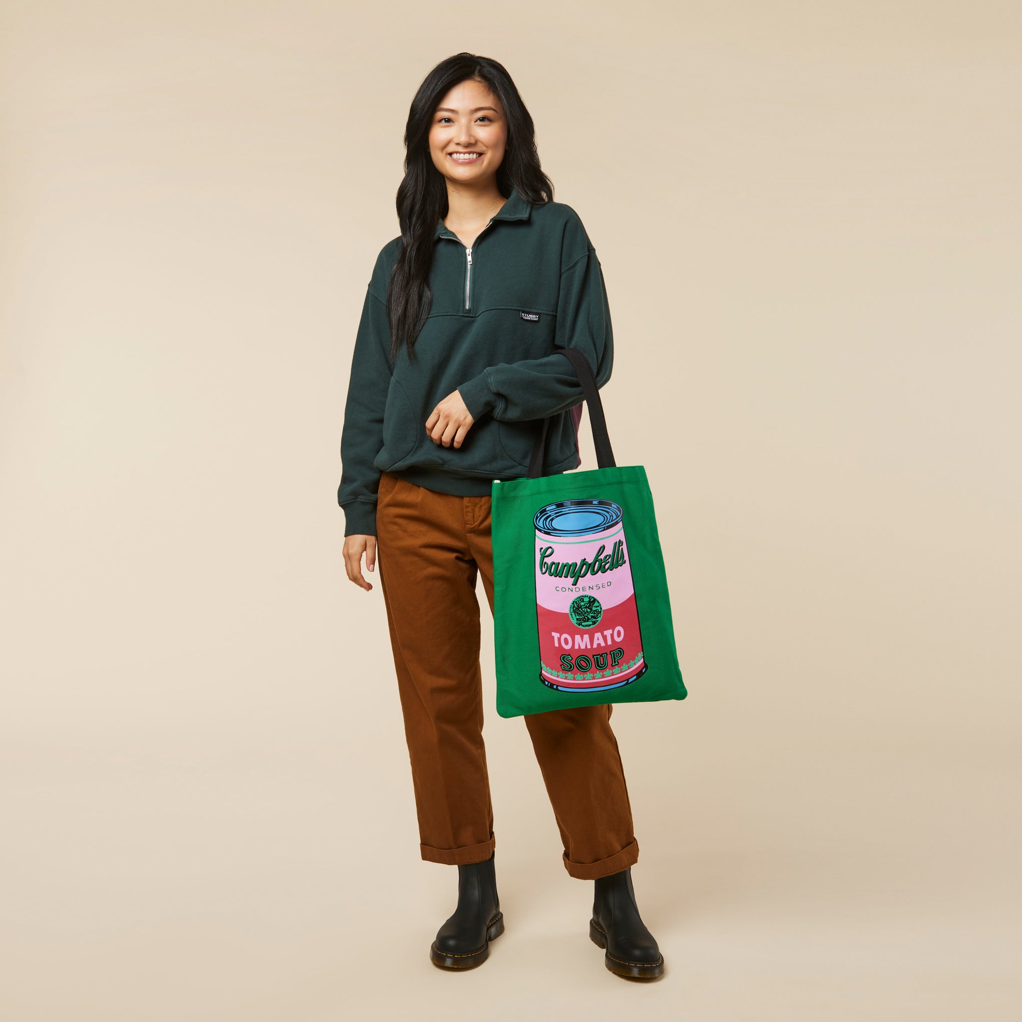 Andy Warhol Cotton Canvas Tote Bag - Green Campbell's Soup - Image 2