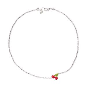 Beaded Mini Cherry Silver Necklace
