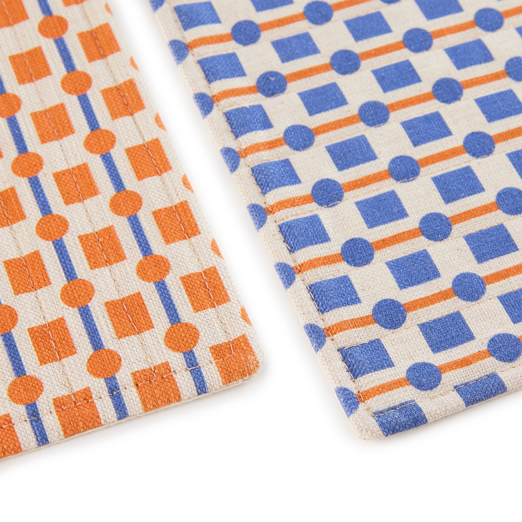 Geometric Cotton & Linen Placemats - Set of 2 - Orange/ Blue - Image 3