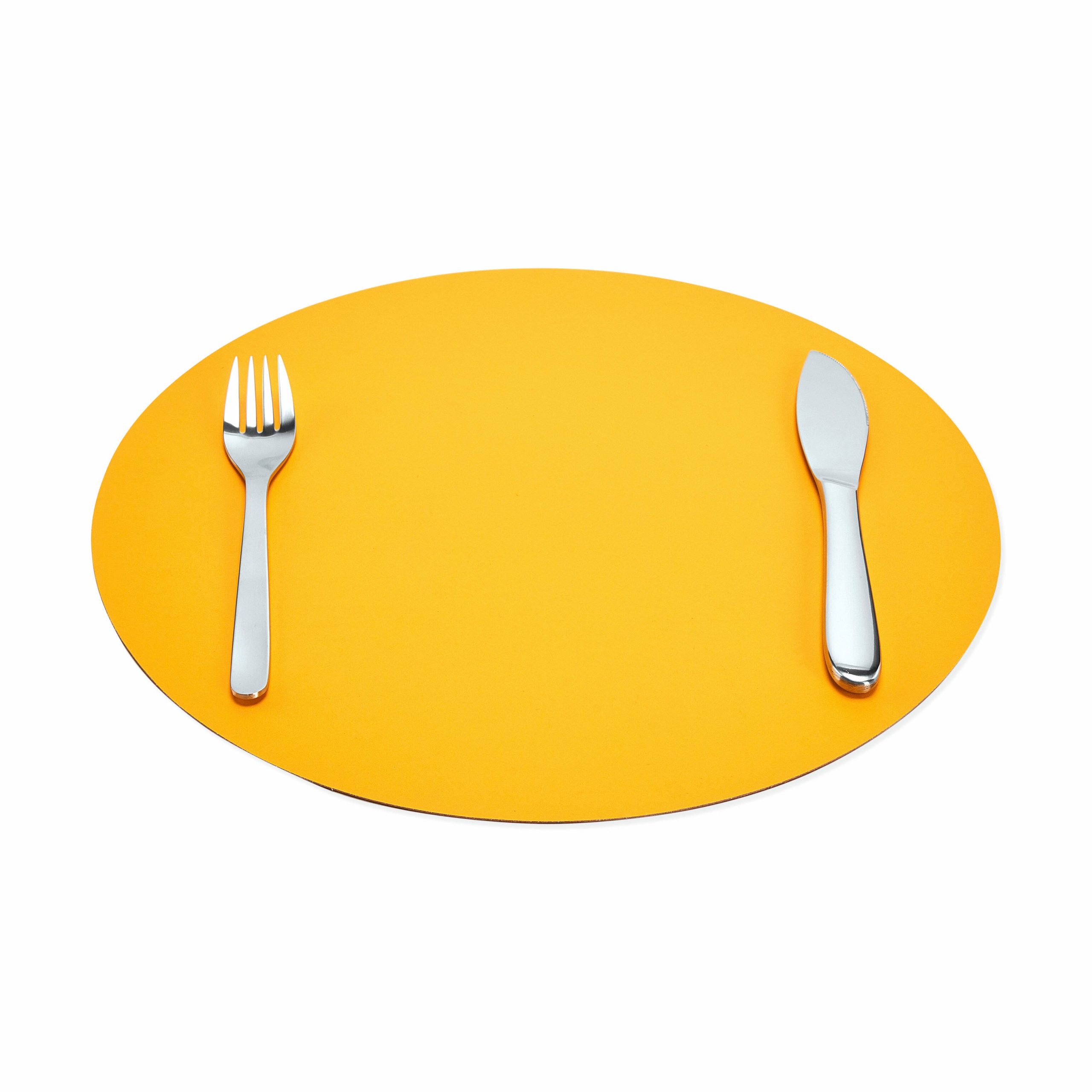 Dual-Sided Recycled Leather Placemat - Yellow/ Light Grey - Image 11