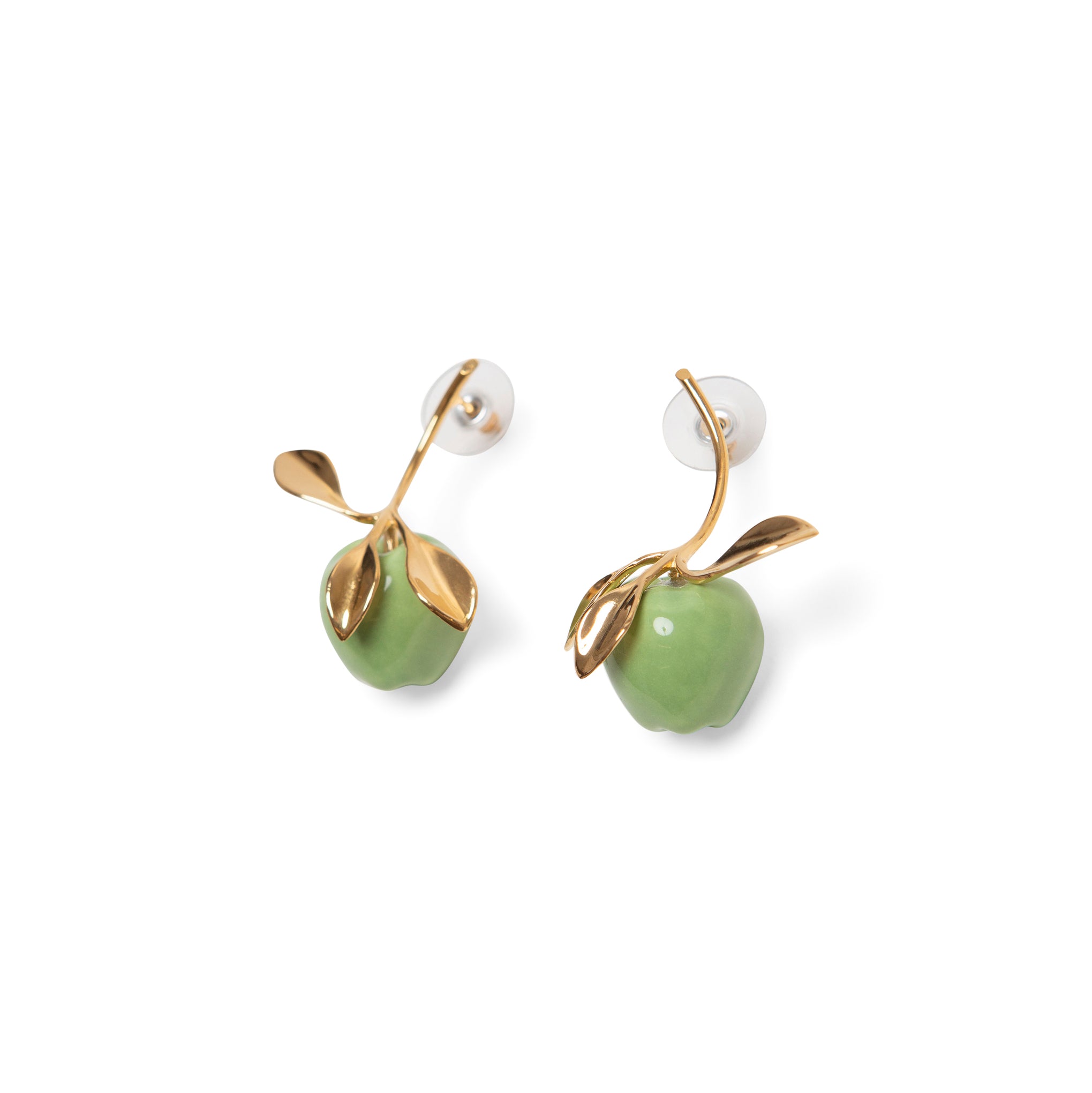 Andrés Gallardo Green Apple Stem Gold-Plated Post Earrings - Image 3